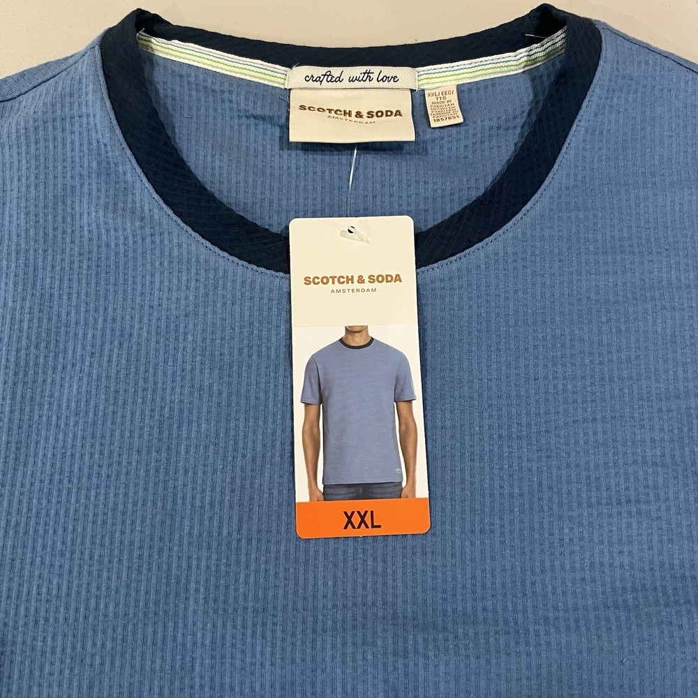 Scotch And Soda T Shirt Men Size XXL Blue Textured Waffle Knit Thermal